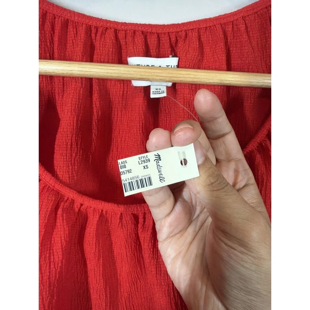Madewell Texture & Thread‎ Peasant Top Red Women's Blouse XS Short Sleeve NWT